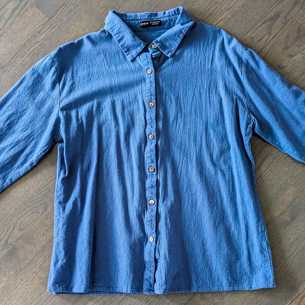 SHEIN Women's Pocket Front Button Up Shirt, Dusty Blue, 8/10 - Picture 3 of 6